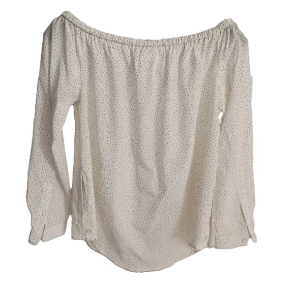 Rag and Bone Silk White with Black Gray Dots Off-Shoulder Shirt Woman’s Size XS - Picture 3 of 15